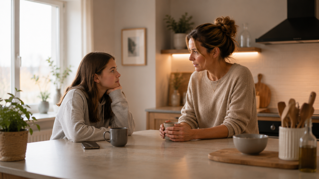 Mor og teenagedatter taler om udfordringer som teenager